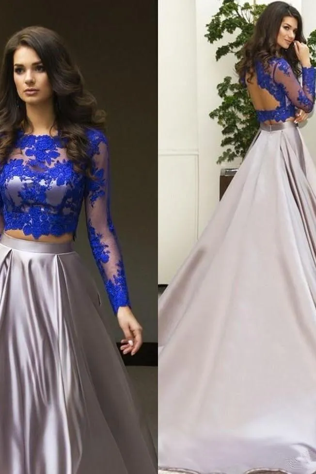 Gorgeous Two Piece Formal Dress Long Sleeves Lace Evening Dress