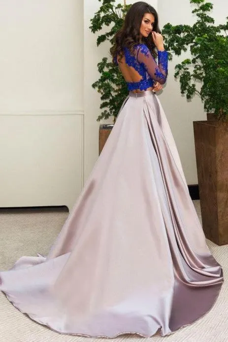 Gorgeous Two Piece Formal Dress Long Sleeves Lace Evening Dress