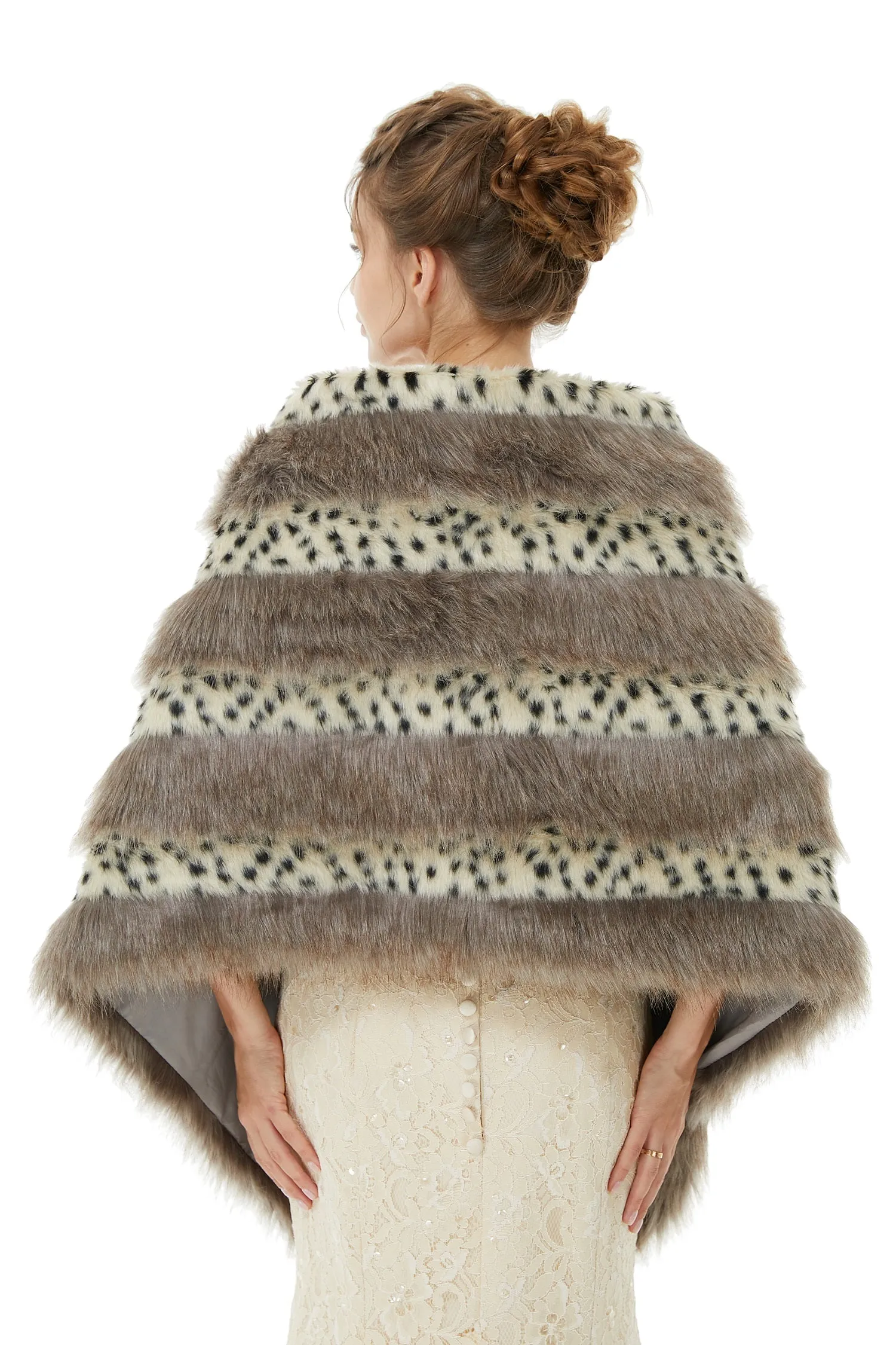Gray Stripe Faux Fur Black and White Wedding Shawl For Bride