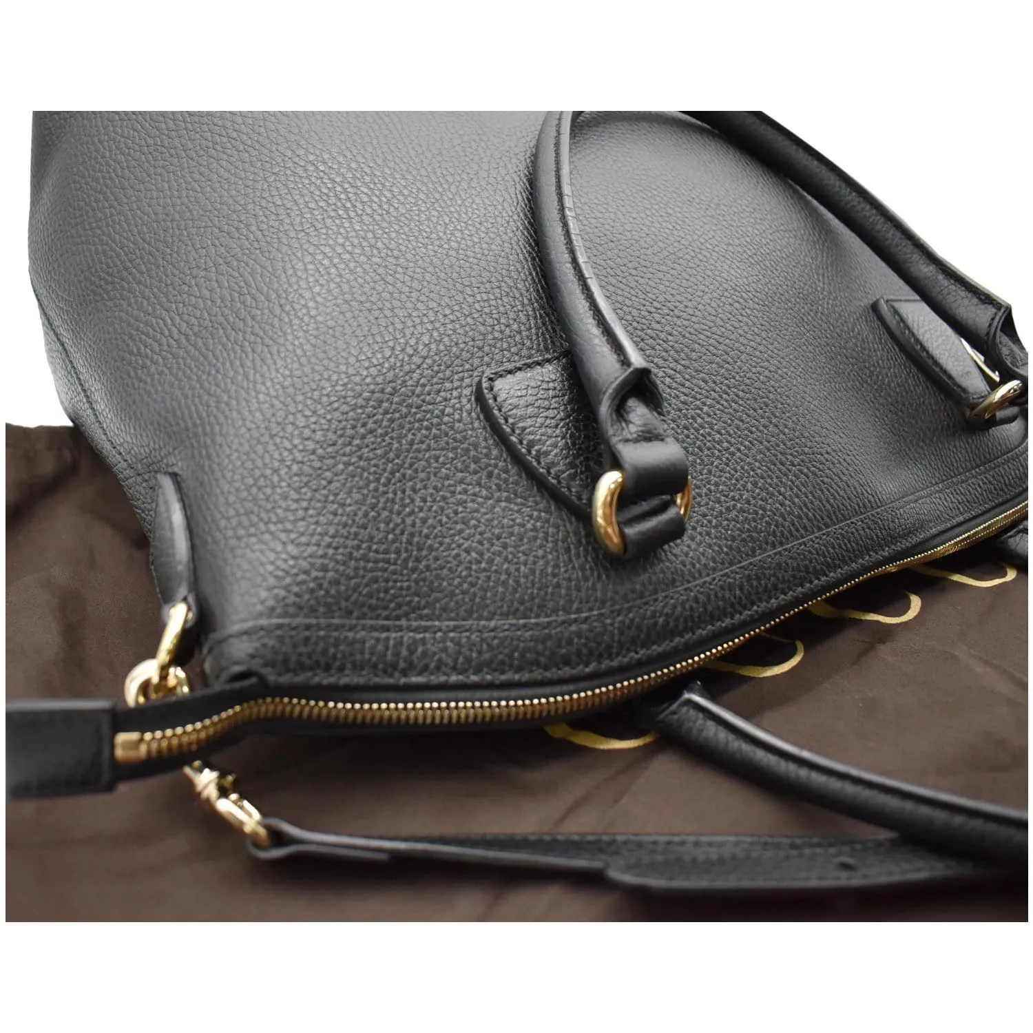 GUCCI Dome Large GG Charm Pebbled Leather Satchel Bag Black 449660