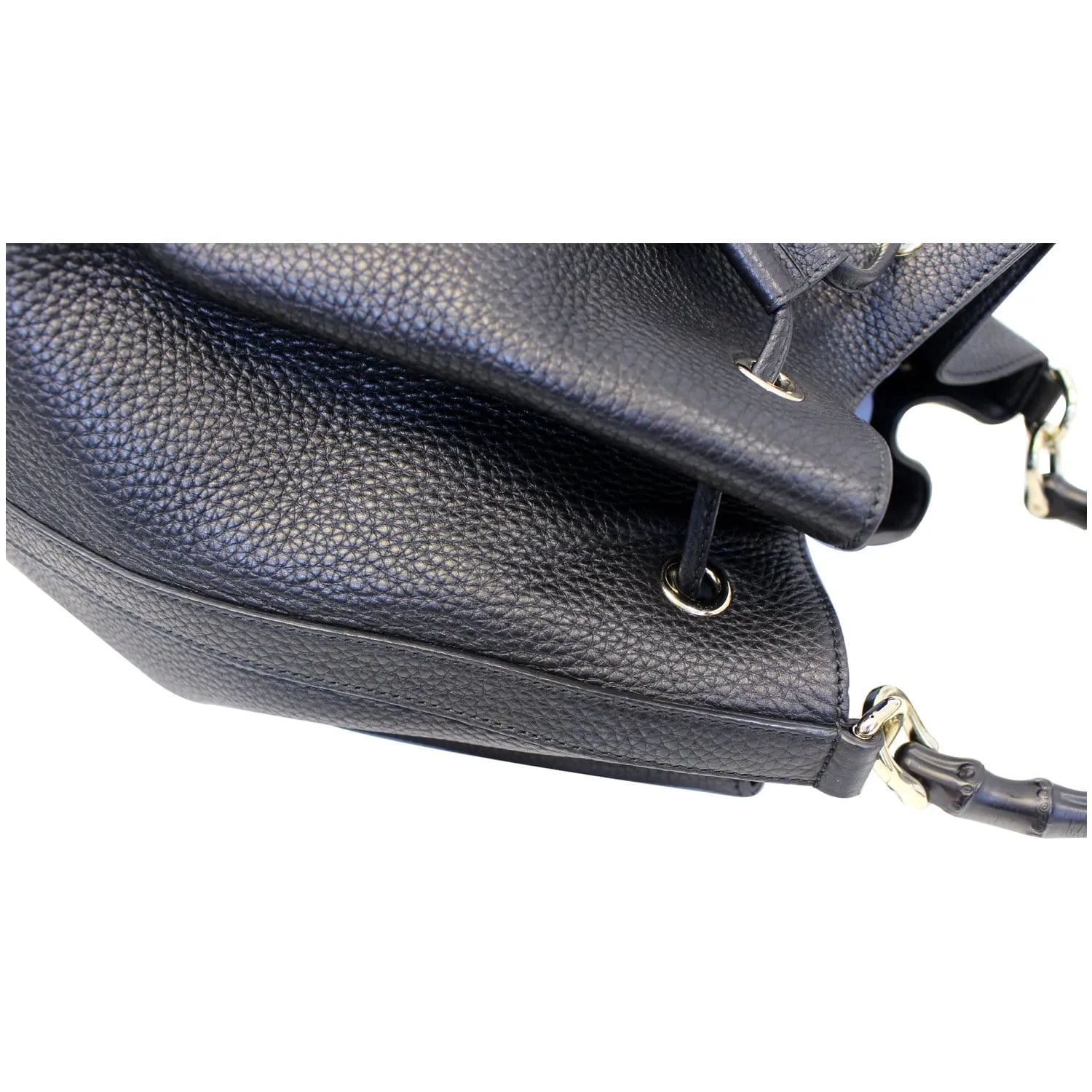 GUCCI Miss Bamboo Medium Leather Bucket Shoulder Handbag Black 387613