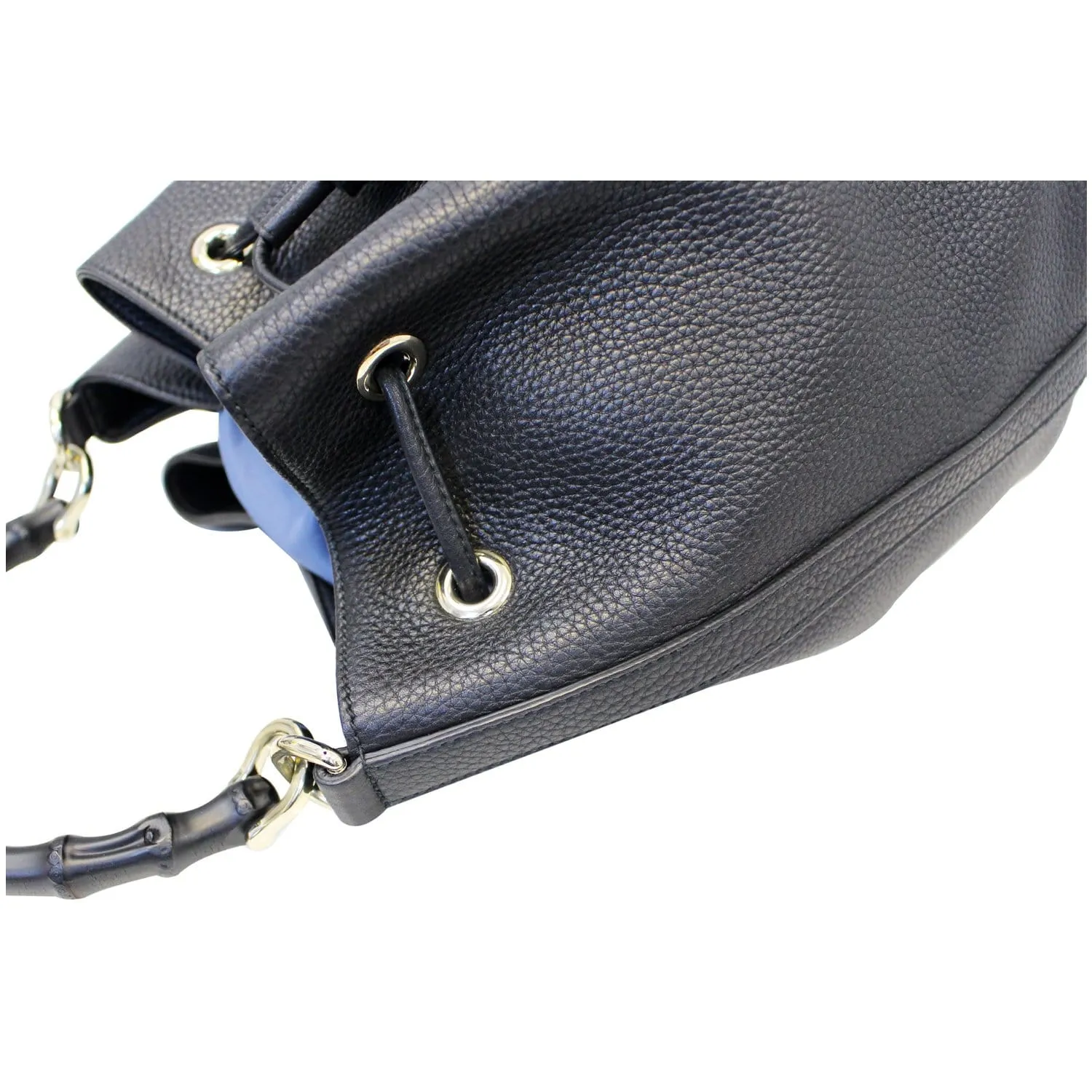 GUCCI Miss Bamboo Medium Leather Bucket Shoulder Handbag Black 387613