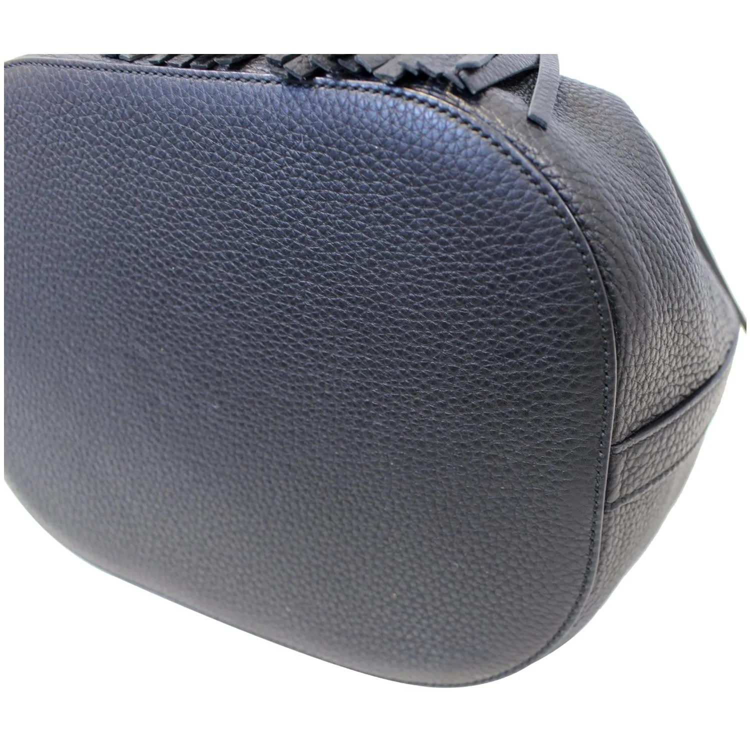 GUCCI Miss Bamboo Medium Leather Bucket Shoulder Handbag Black 387613