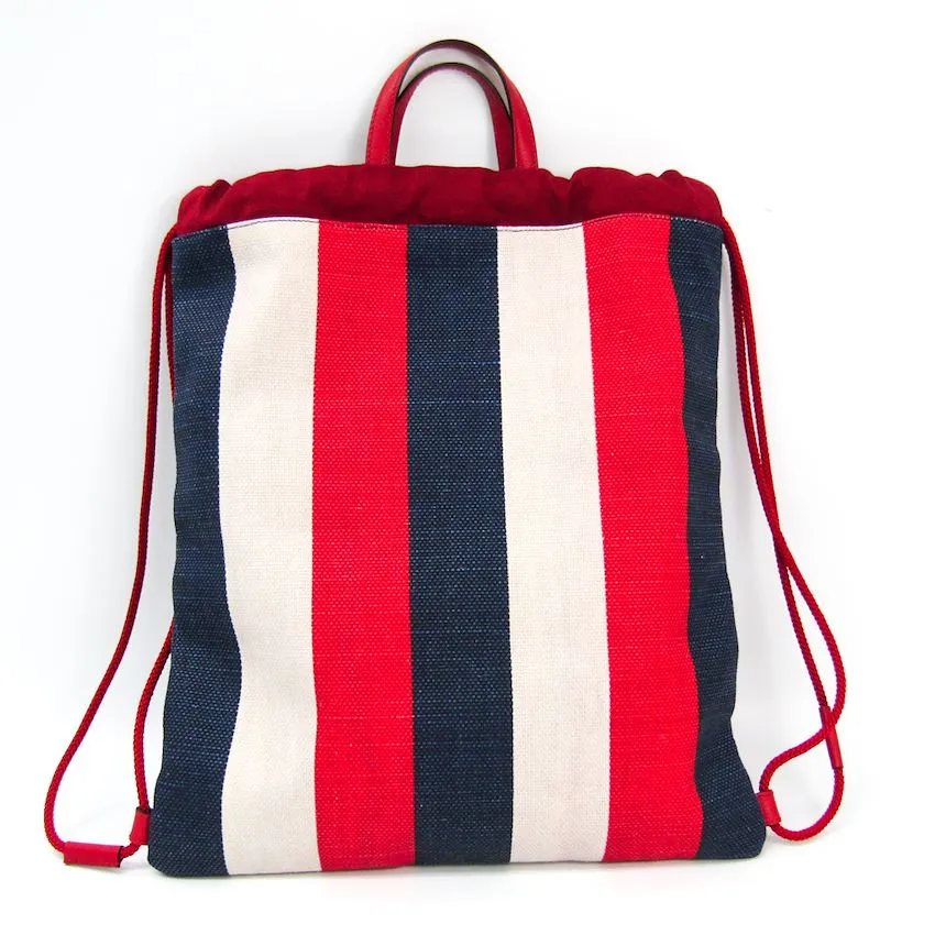 Gucci Striped Canvas Web Logo Drawstring Backpack
