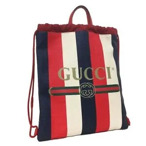 Gucci Striped Canvas Web Logo Drawstring Backpack