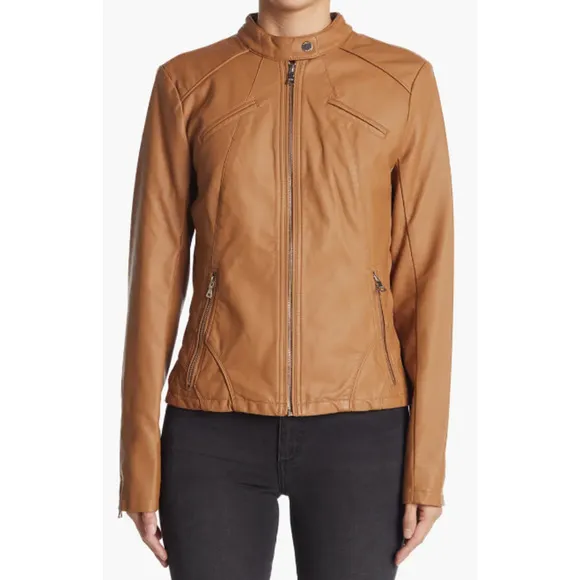 Guess Faux Leather Racer Jacket Size XS