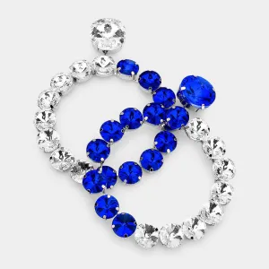 Half Clear Crystal Half Sapphire Stone Round Link Pageant Earrings | Pageant Jewelry | 563184
