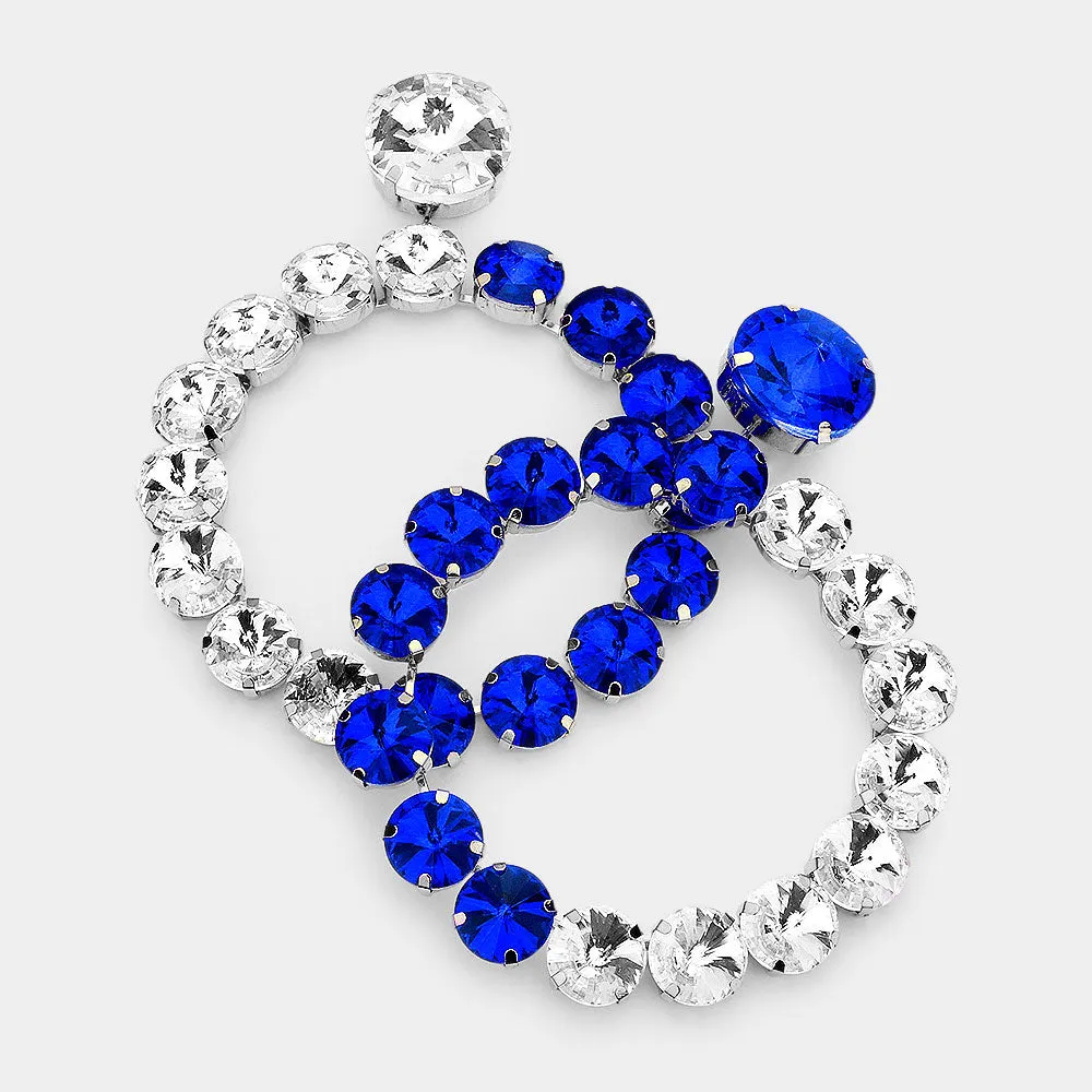 Half Clear Crystal Half Sapphire Stone Round Link Pageant Earrings | Pageant Jewelry | 563184
