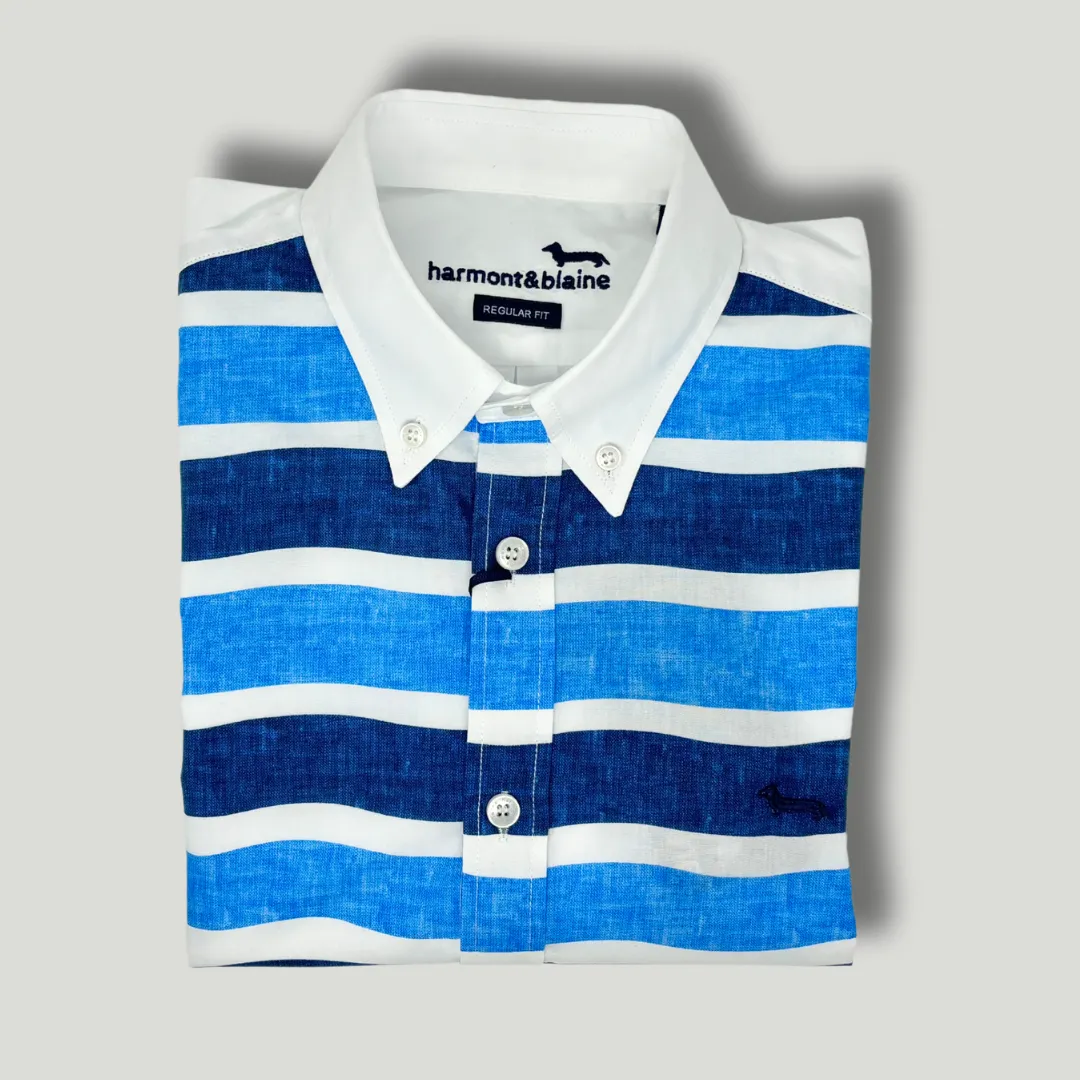Harmont & Blaine Pattern Shirt - White and Blue