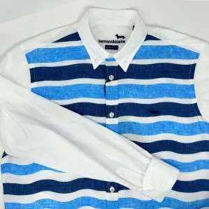 Harmont & Blaine Pattern Shirt - White and Blue