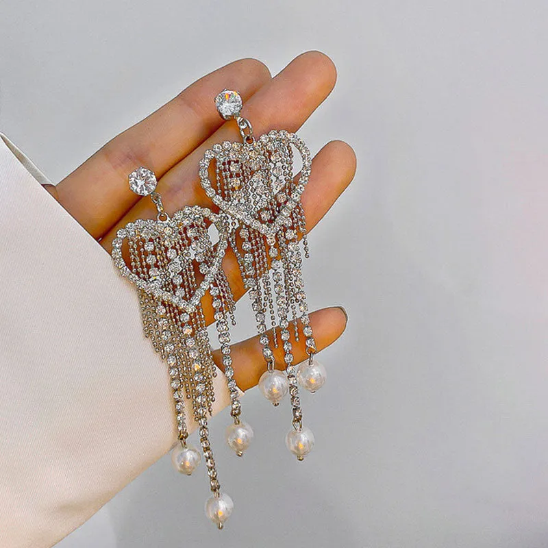 Heart Pattern Tassel Design Drop Earrings