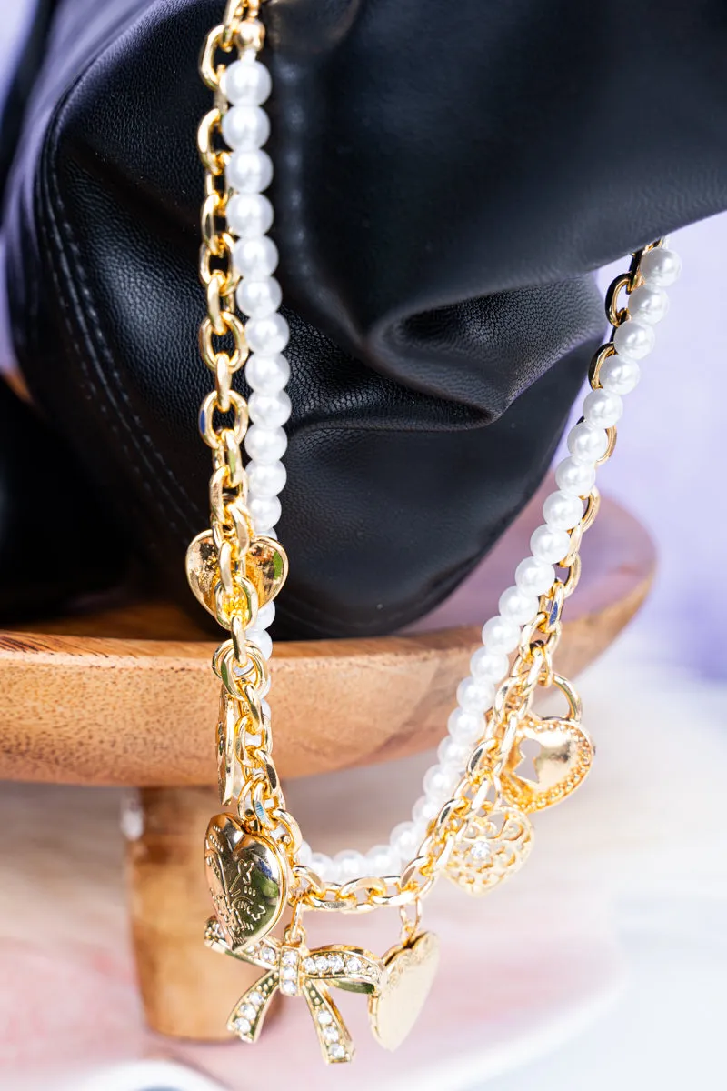 Hearts A Plenty Goldtone & Pearl Handbag Chain