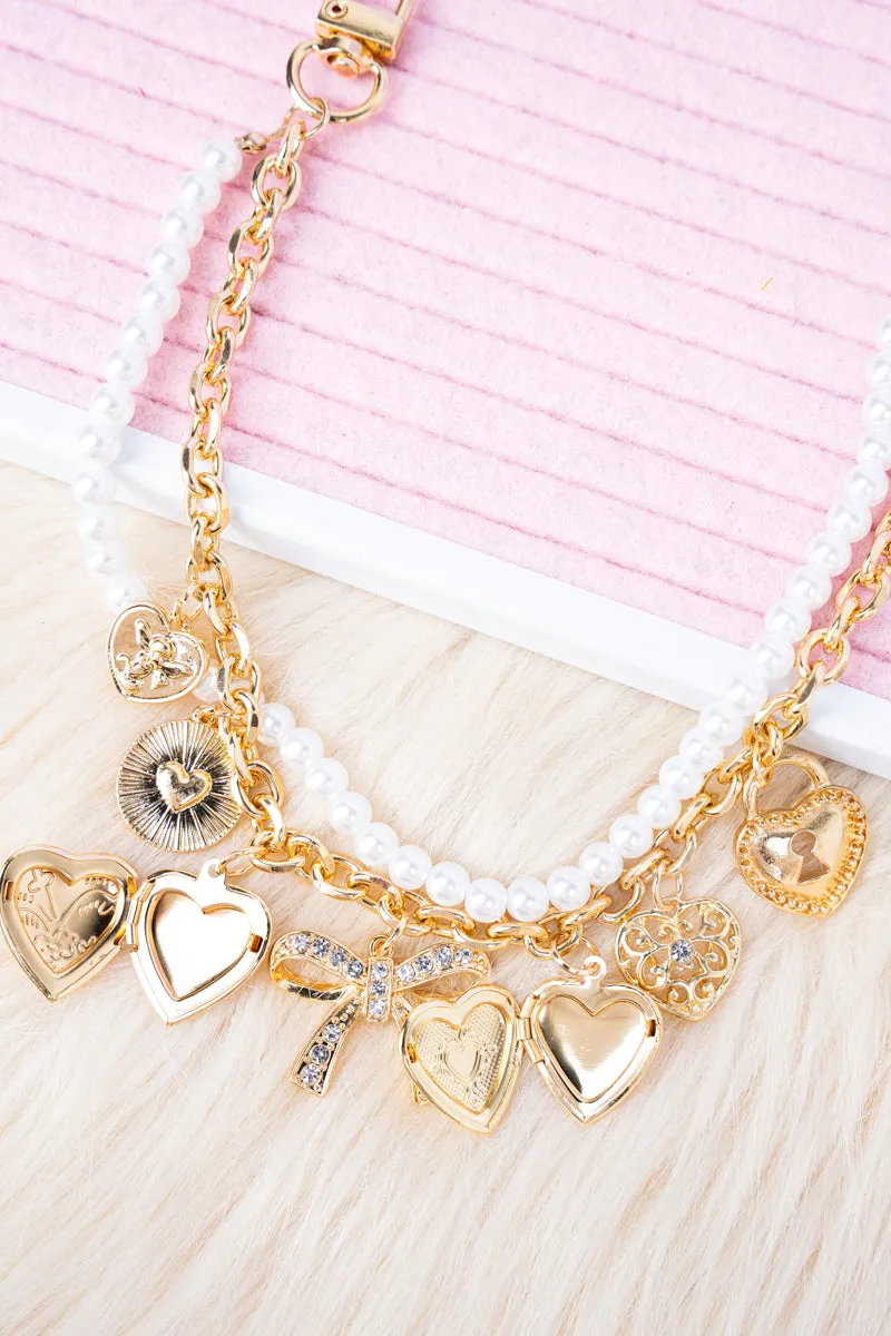 Hearts A Plenty Goldtone & Pearl Handbag Chain