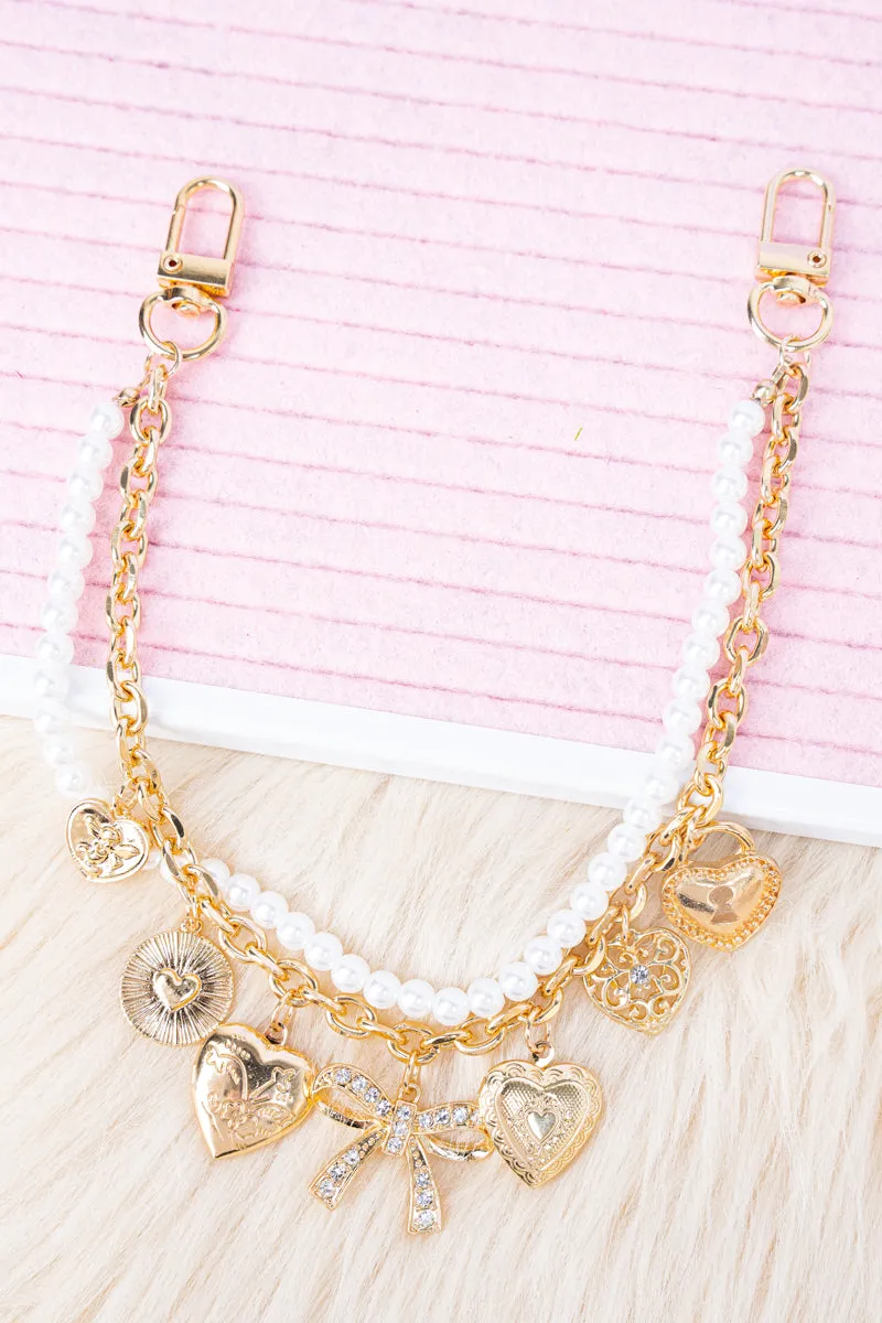 Hearts A Plenty Goldtone & Pearl Handbag Chain