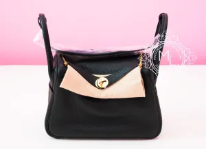 Hermes Black Clemence Lindy 26 Gold Hardware Handbag