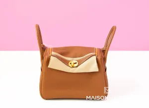 Hermes Gold Brown Clemence Lindy 26 Handbag