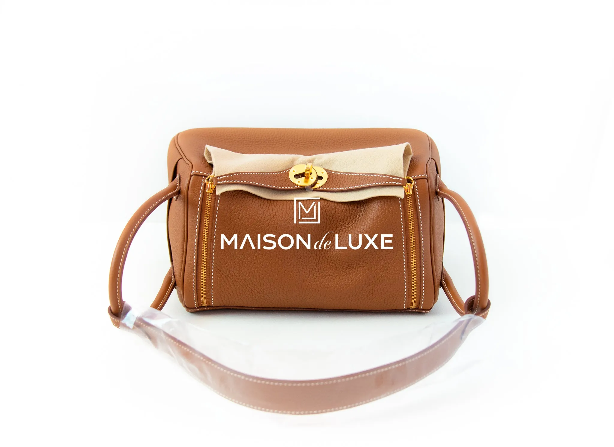 Hermes Gold Brown Clemence Lindy 26 Handbag