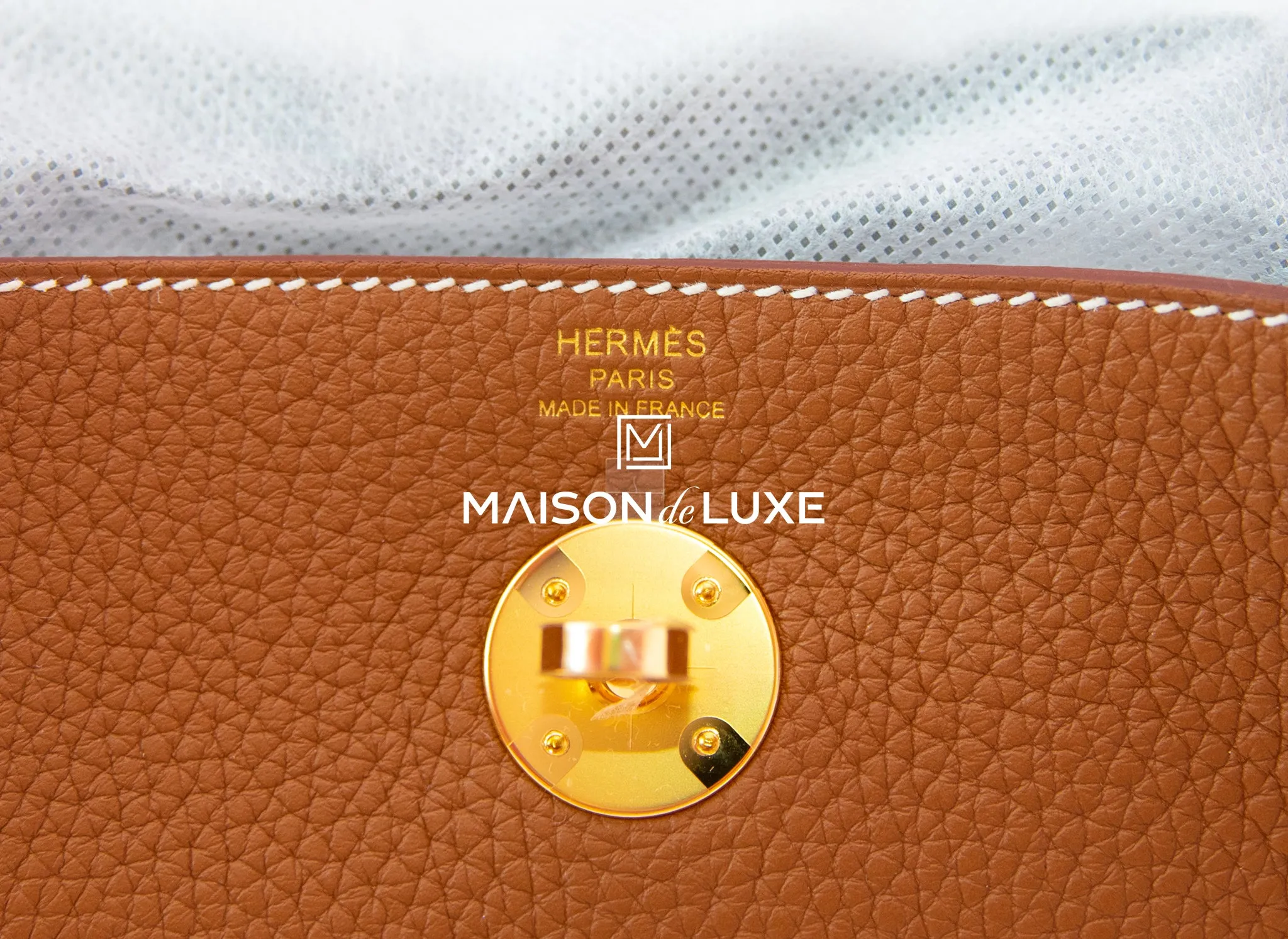 Hermes Gold Brown Clemence Lindy 26 Handbag