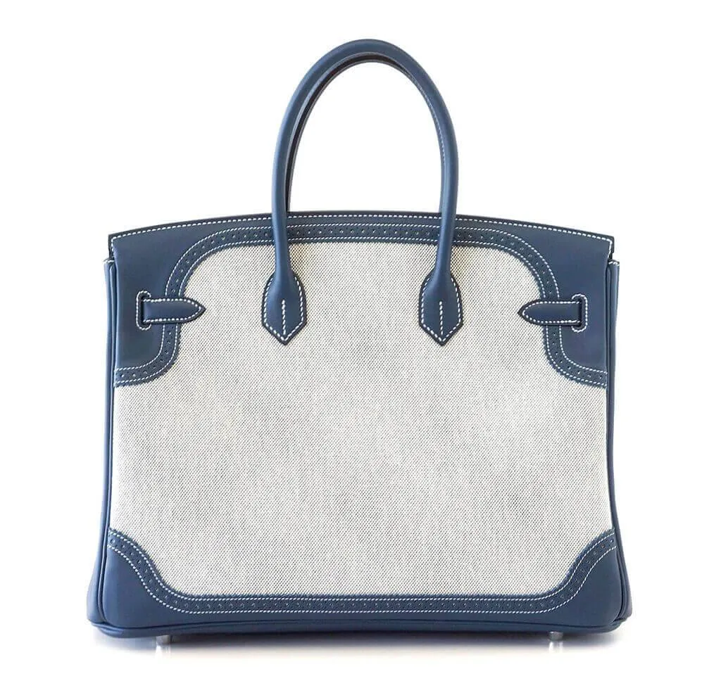 Hermès Ghillies Birkin 35 Blue Bag PHW