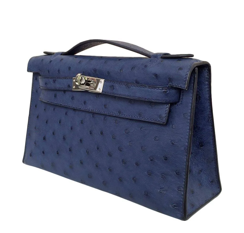 Hermès Kelly Pochette Mini Ostrich Blue Bag