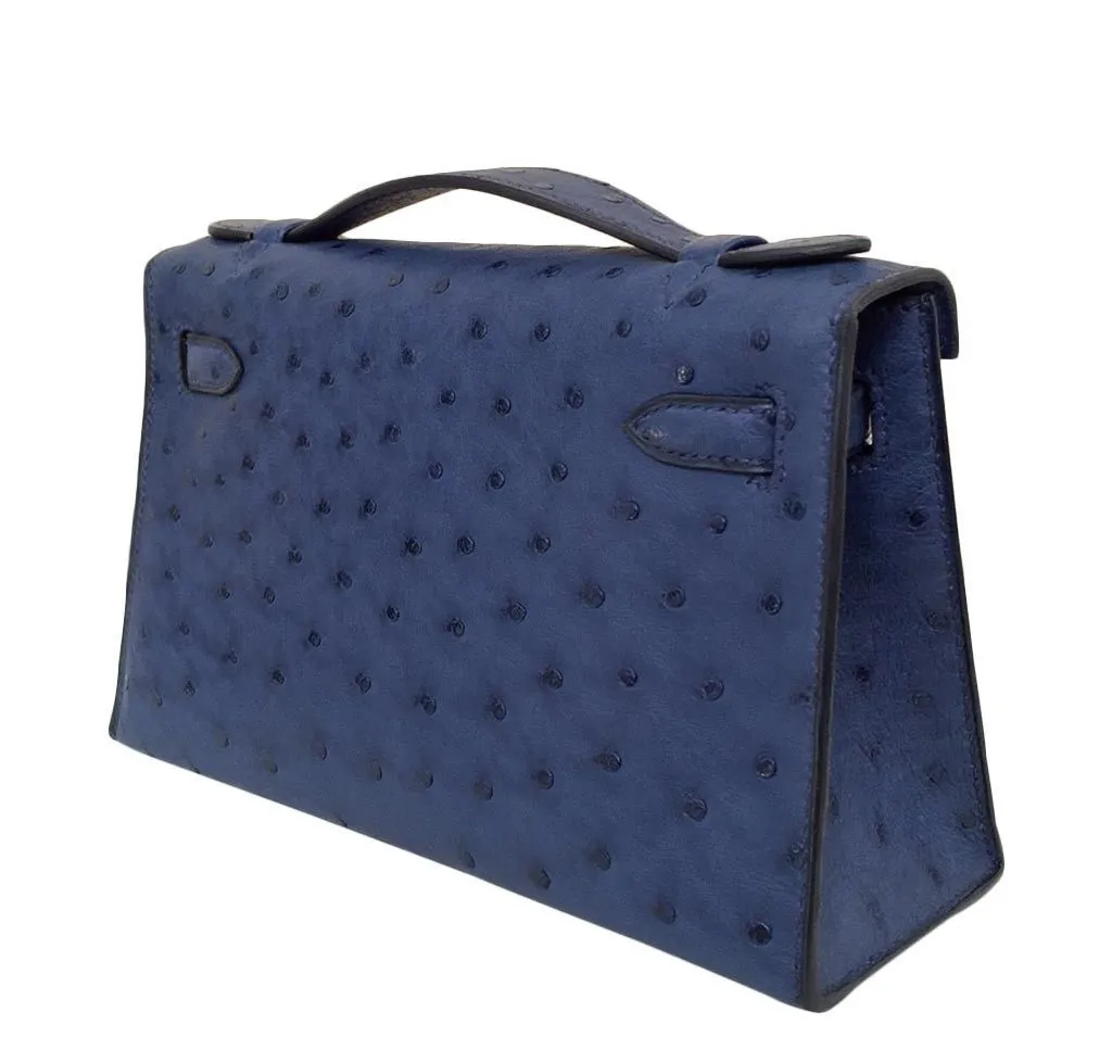 Hermès Kelly Pochette Mini Ostrich Blue Bag