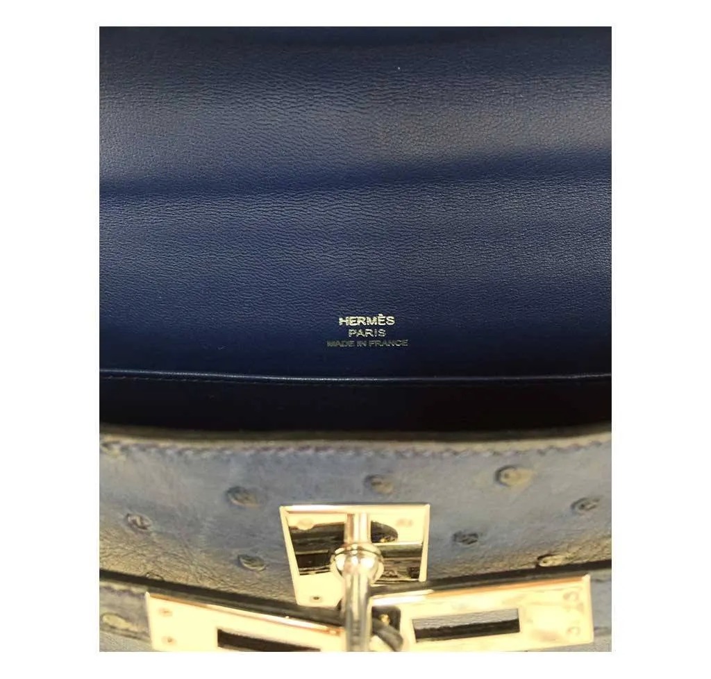 Hermès Kelly Pochette Mini Ostrich Blue Bag