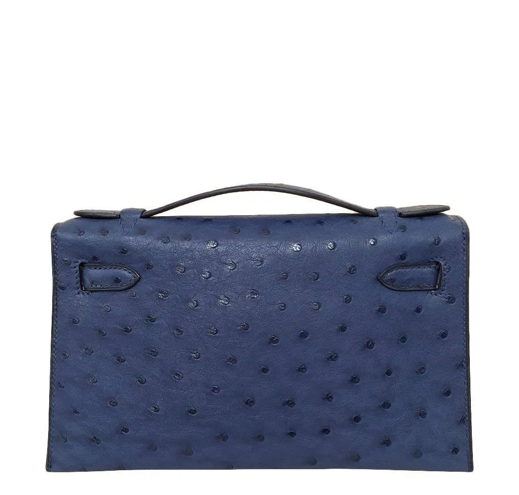 Hermès Kelly Pochette Mini Ostrich Blue Bag