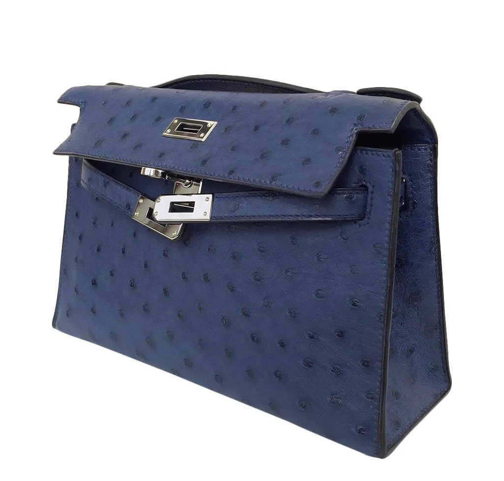 Hermès Kelly Pochette Mini Ostrich Blue Bag