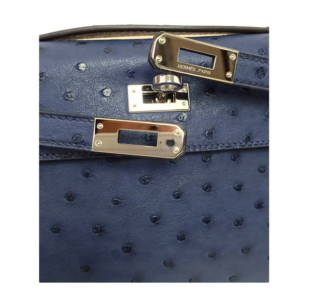 Hermès Kelly Pochette Mini Ostrich Blue Bag