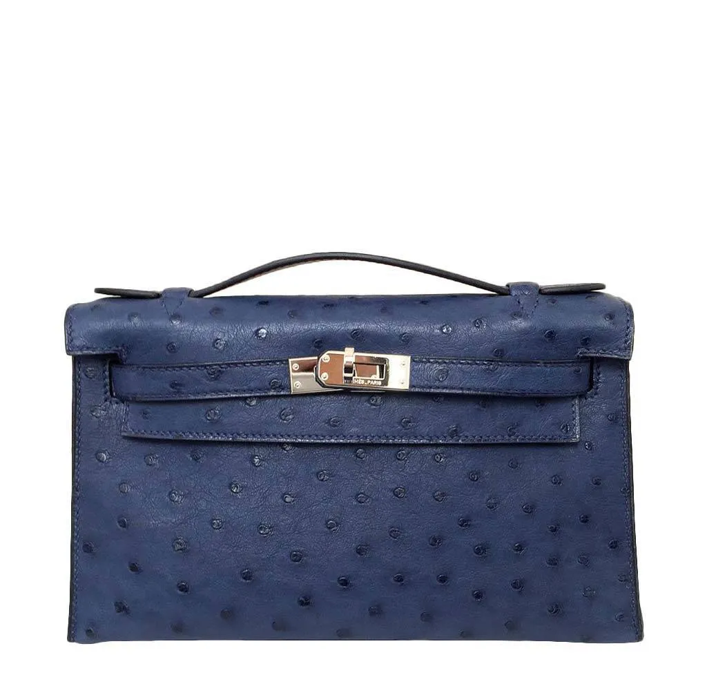 Hermès Kelly Pochette Mini Ostrich Blue Bag