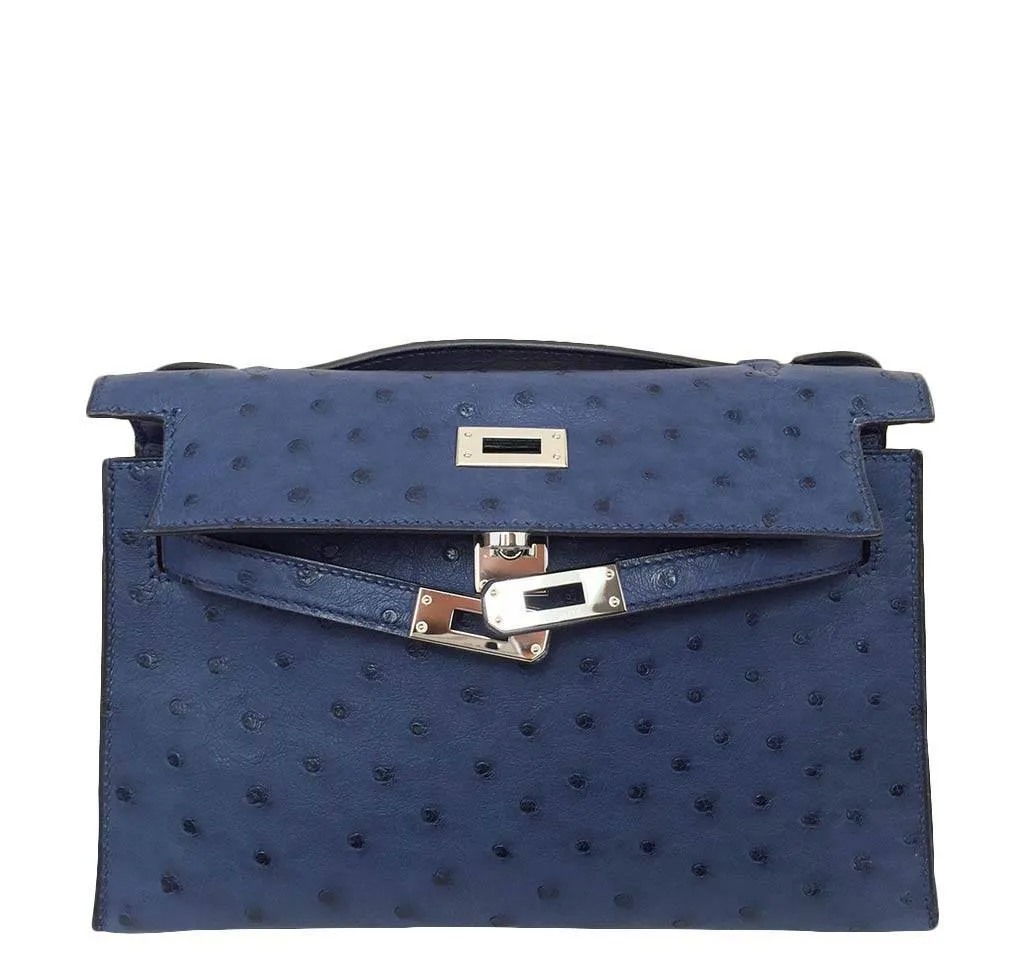 Hermès Kelly Pochette Mini Ostrich Blue Bag