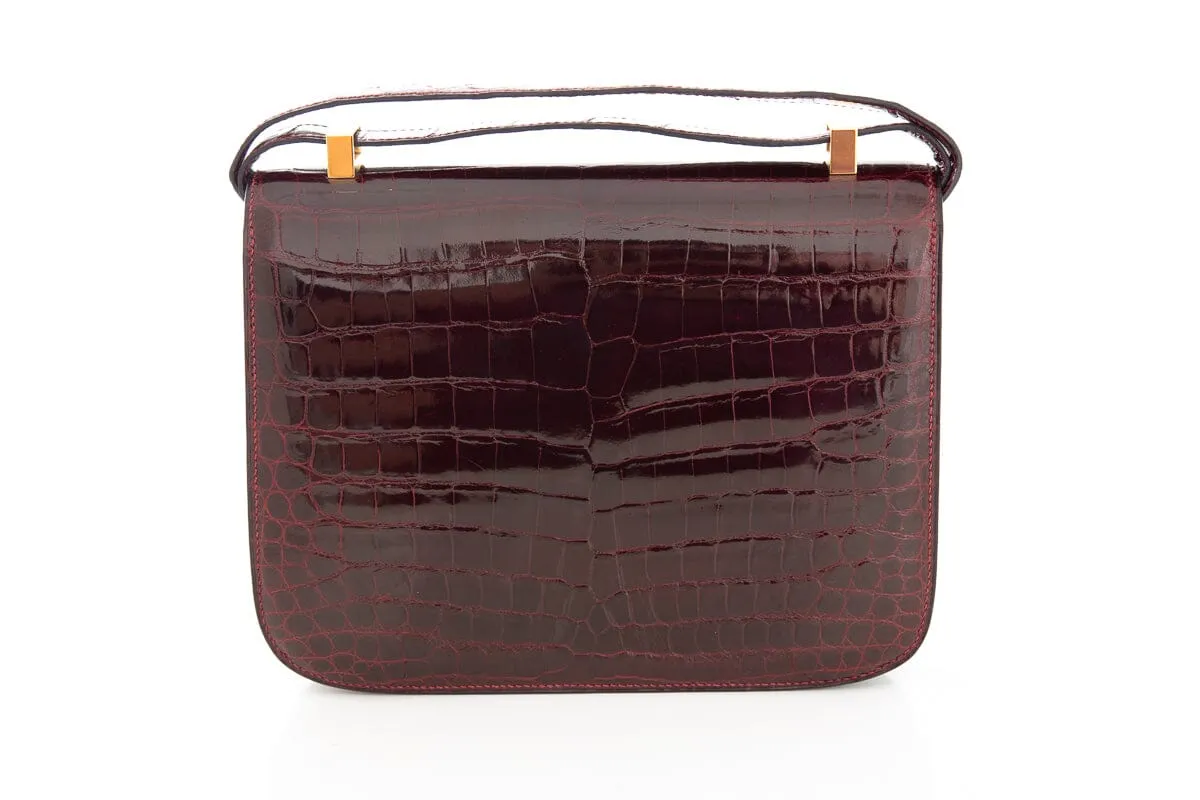 Hermès Shiny Niloticus Croc Constance 24 Bordeaux Handbag