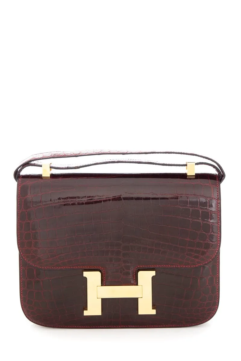 Hermès Shiny Niloticus Croc Constance 24 Bordeaux Handbag