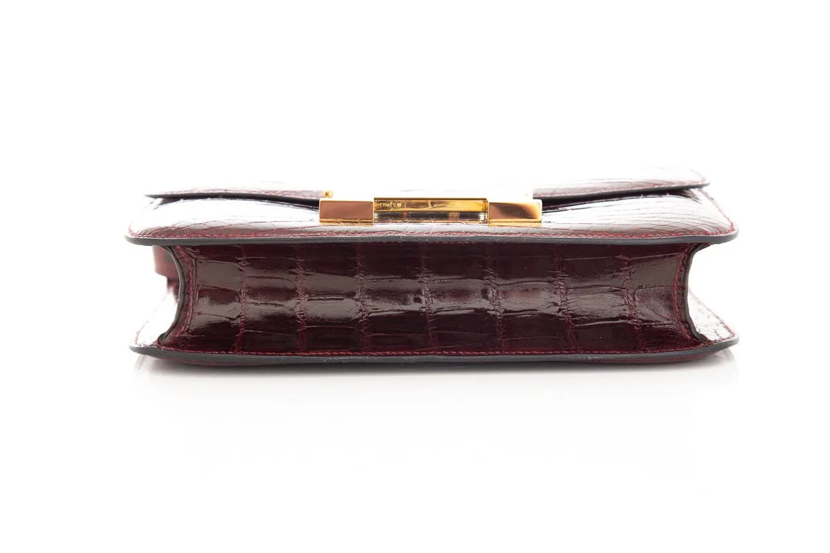 Hermès Shiny Niloticus Croc Constance 24 Bordeaux Handbag