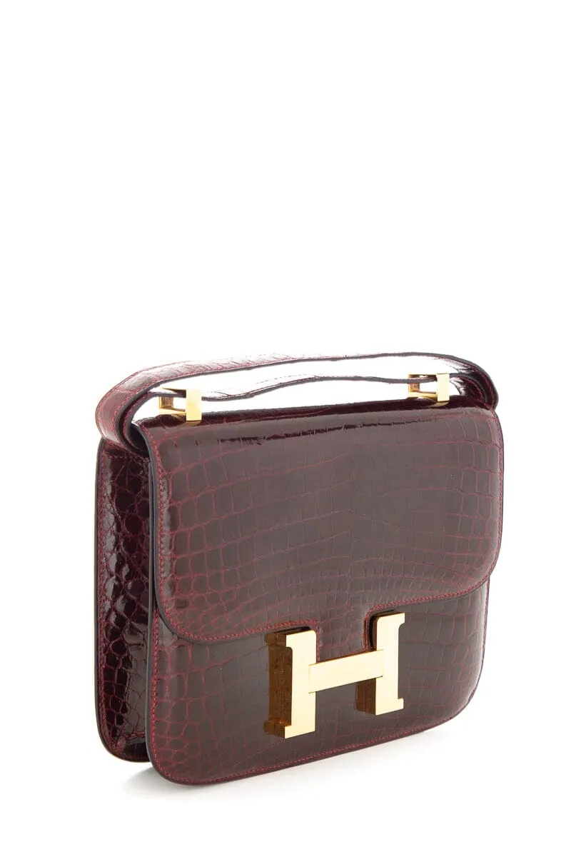 Hermès Shiny Niloticus Croc Constance 24 Bordeaux Handbag