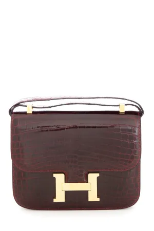 Hermès Shiny Niloticus Croc Constance 24 Bordeaux Handbag