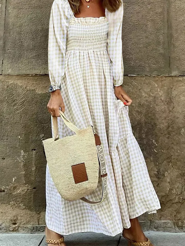 Isabella Smocked Square Neck Long Sleeve Dress