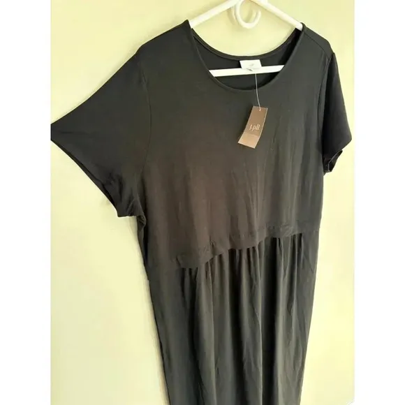 J. Jill NWT Black Short Sleeve Casual  Dress Size XL Petite Stretch Knit