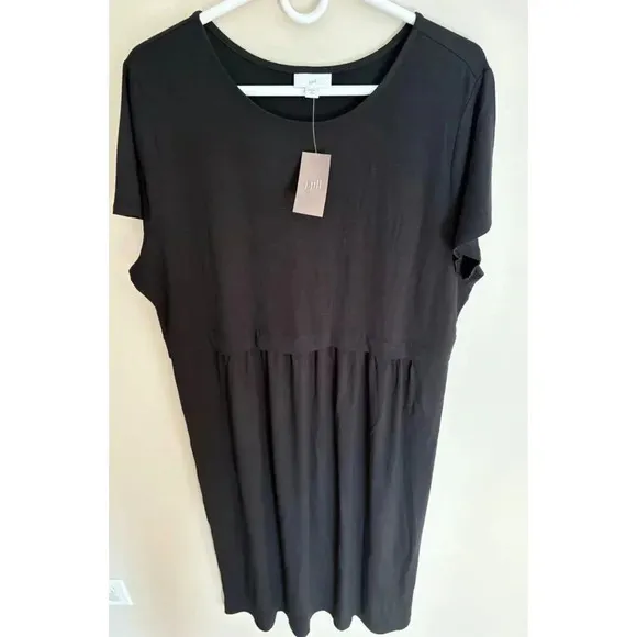 J. Jill NWT Black Short Sleeve Casual  Dress Size XL Petite Stretch Knit