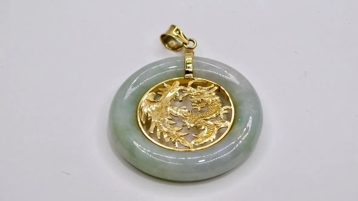 Jade Dragon 24k Gold Large Pendant