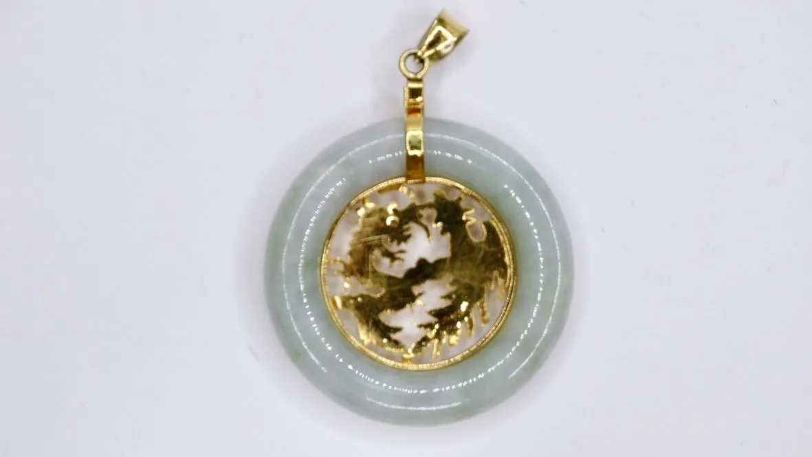 Jade Dragon 24k Gold Large Pendant