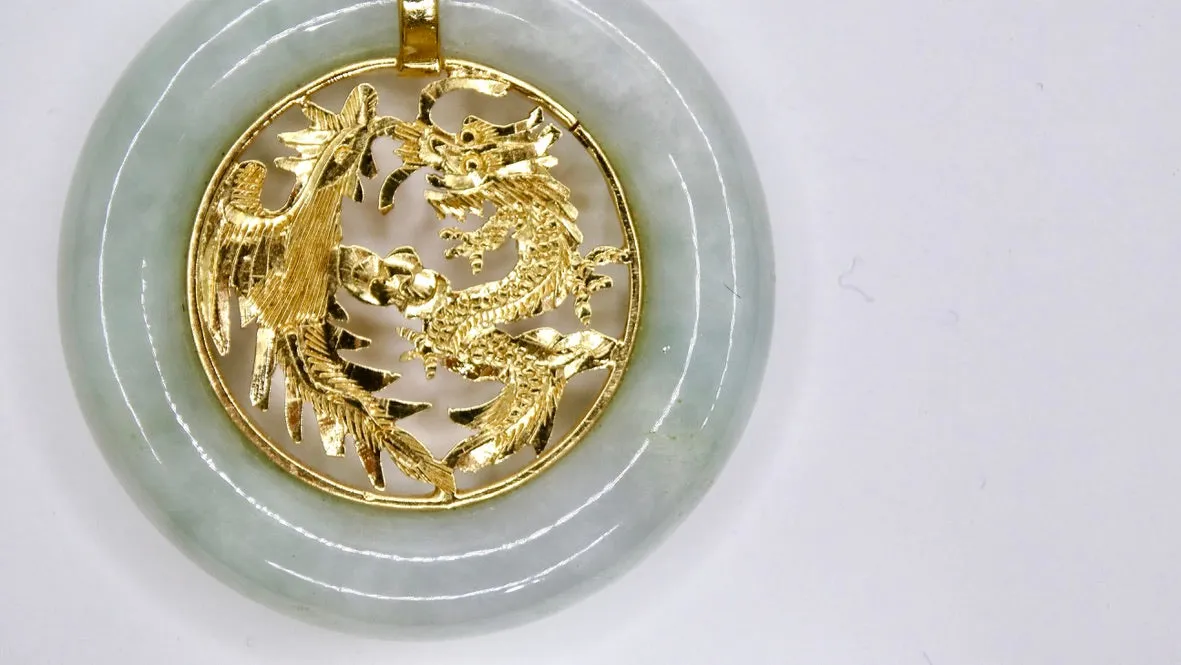 Jade Dragon 24k Gold Large Pendant