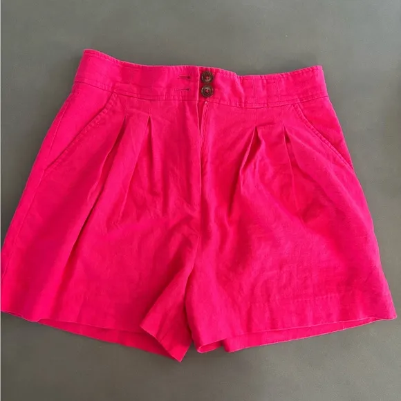 JASON WU Women's Pleated Fuscia Linen Rayon Blend Casual Short Size 4