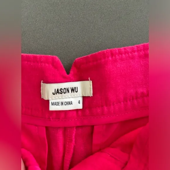 JASON WU Women's Pleated Fuscia Linen Rayon Blend Casual Short Size 4