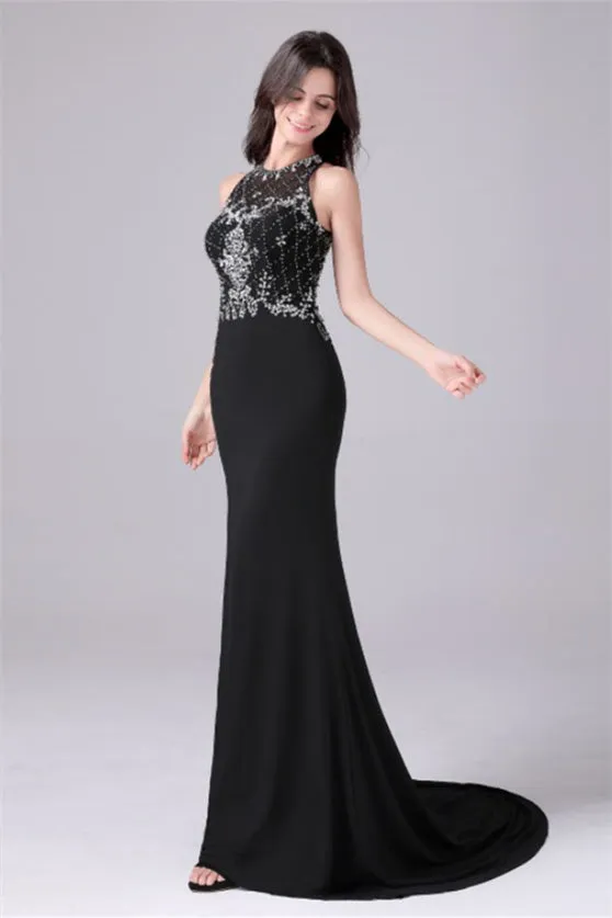 Jewel sleeveless floor length paillette high slit mermaid mother's dress