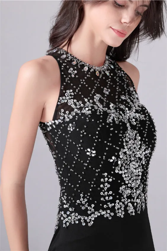 Jewel sleeveless floor length paillette high slit mermaid mother's dress