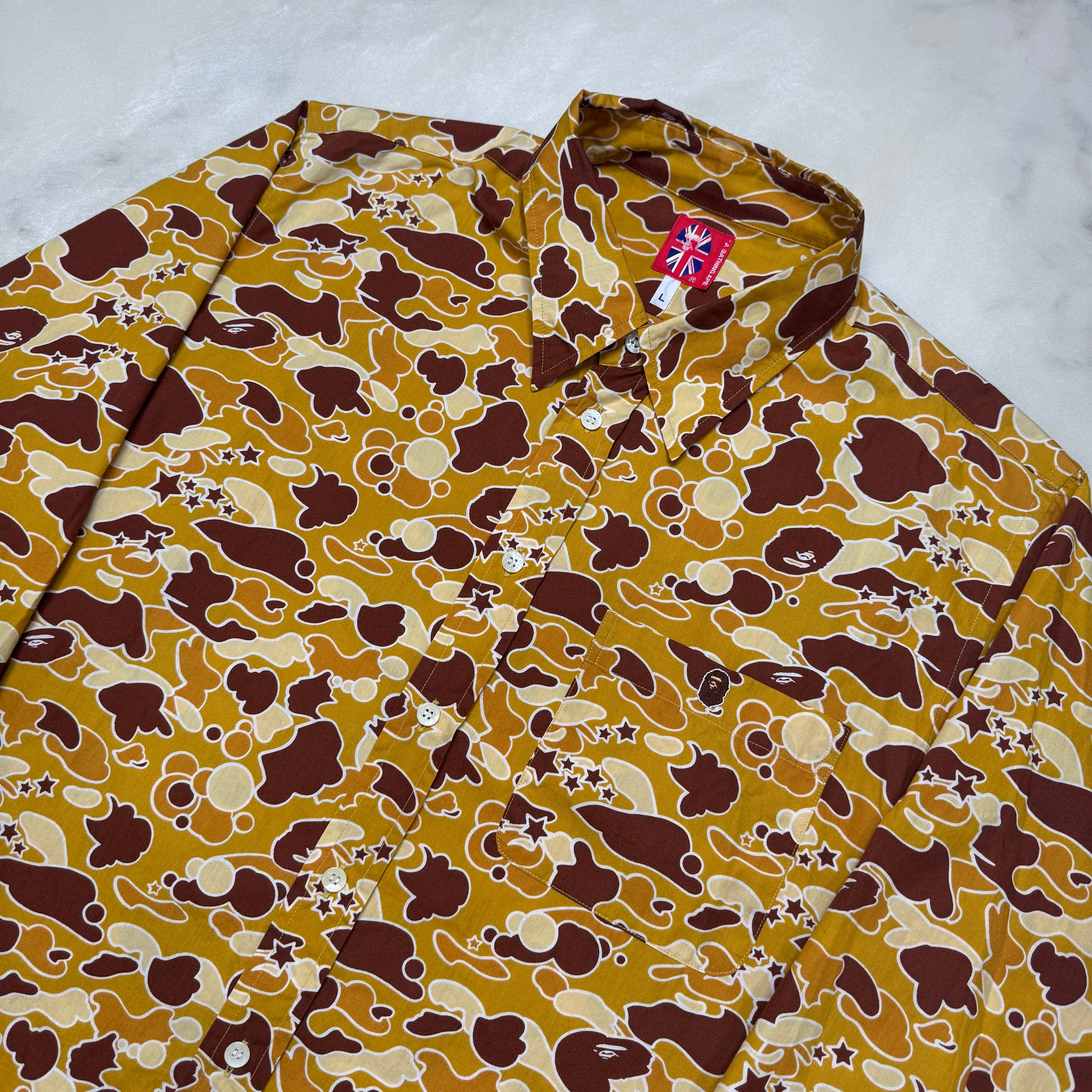 [L] Bape Psyche Camo Longsleeve Button Up