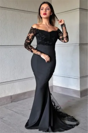 Lace Mermaid Evening Dresses Elegant Long Sleevess Gowns