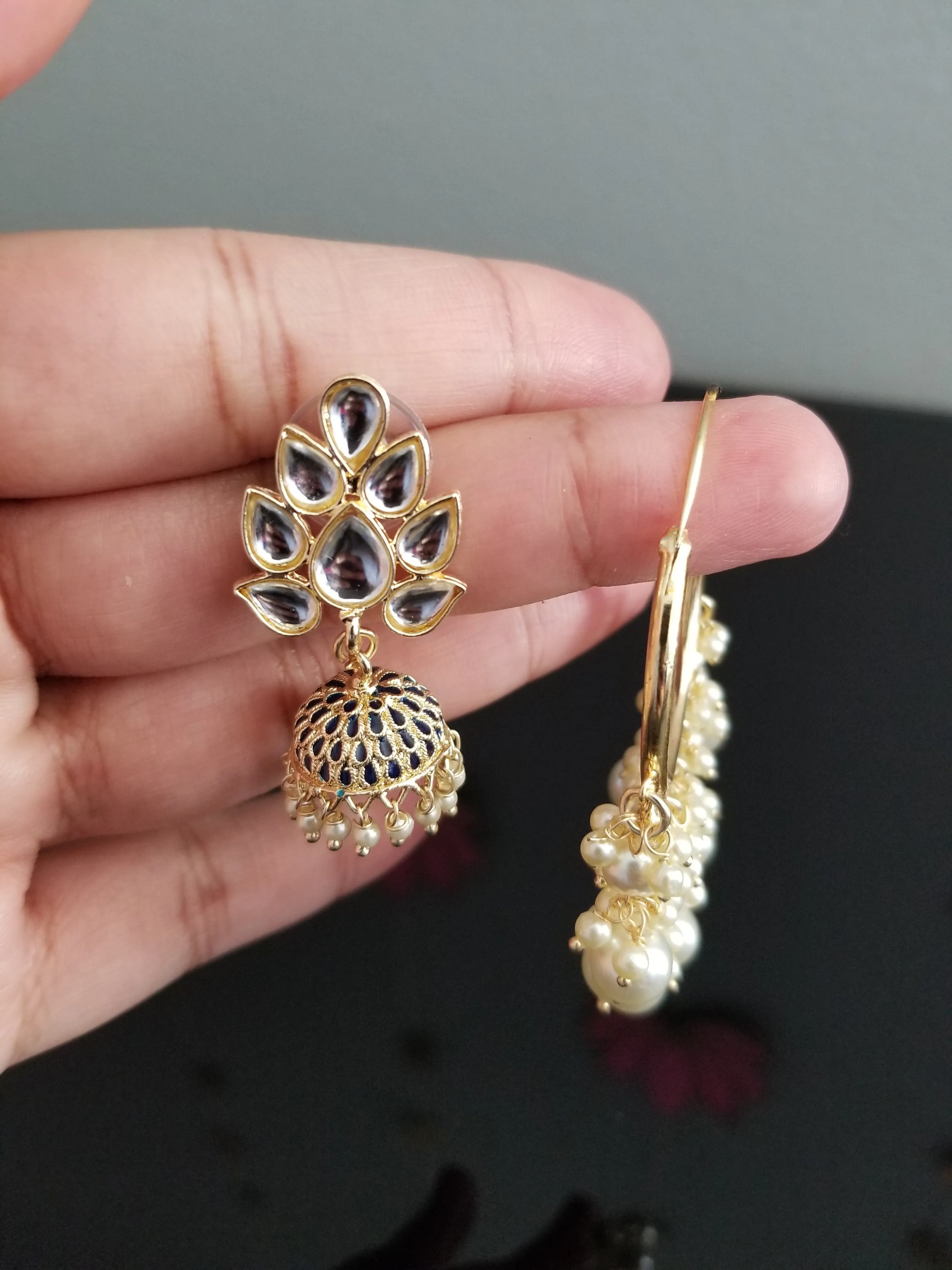 Lakshmi Indo Western Trendy Earring With Gold Plating Blue H40