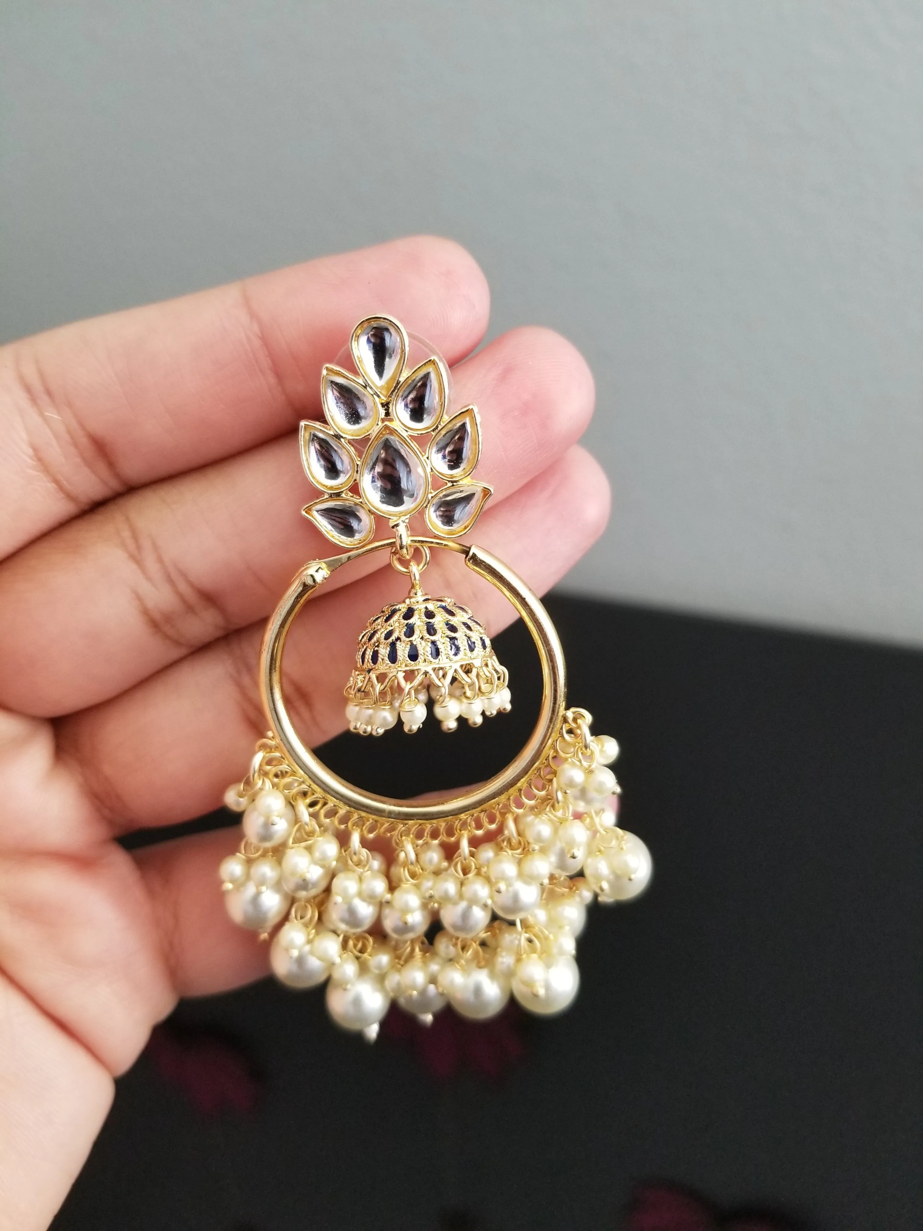 Lakshmi Indo Western Trendy Earring With Gold Plating Blue H40